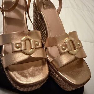 Aldo Metallic Gold Wedge Sandals 7.5
